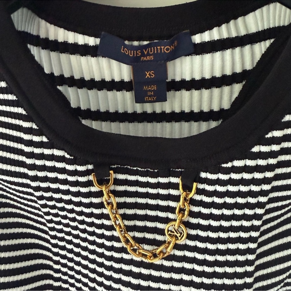 Louis Vuitton Black and White Striped Top with Gold Chain
